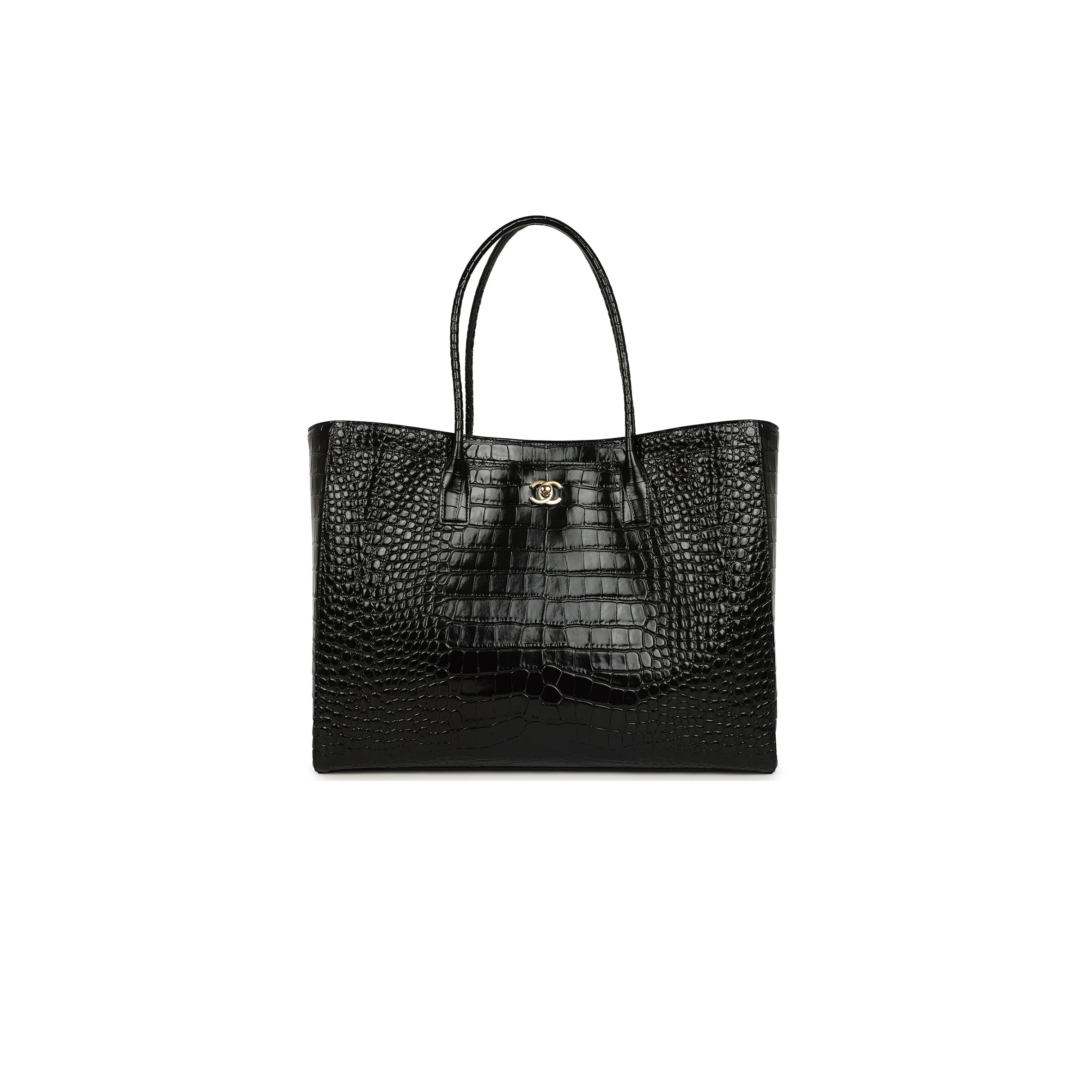 CHANEL MASTER LARGE CERF SHOPPING BAG BLACK CROCODILE EMBOSSED CALFSKIN GOLD HARDWARE AS6244 (47*31*15cm)